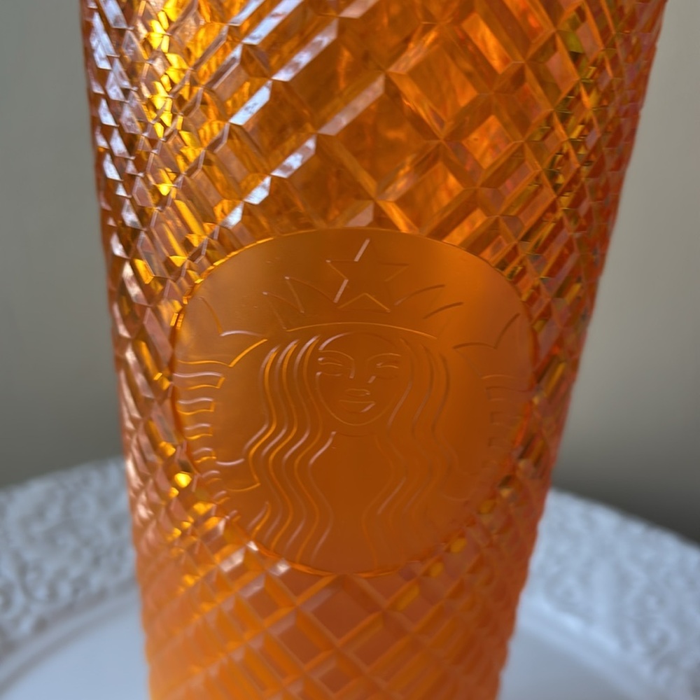 NWT Starbucks Orange Textured Ombré Tumbler with Straw - Picture 2 of 5